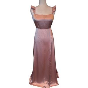 NWTs Dessy Collectiom SOCIAL Ruffle Sleeve Tie Back Satin Gown Size 2